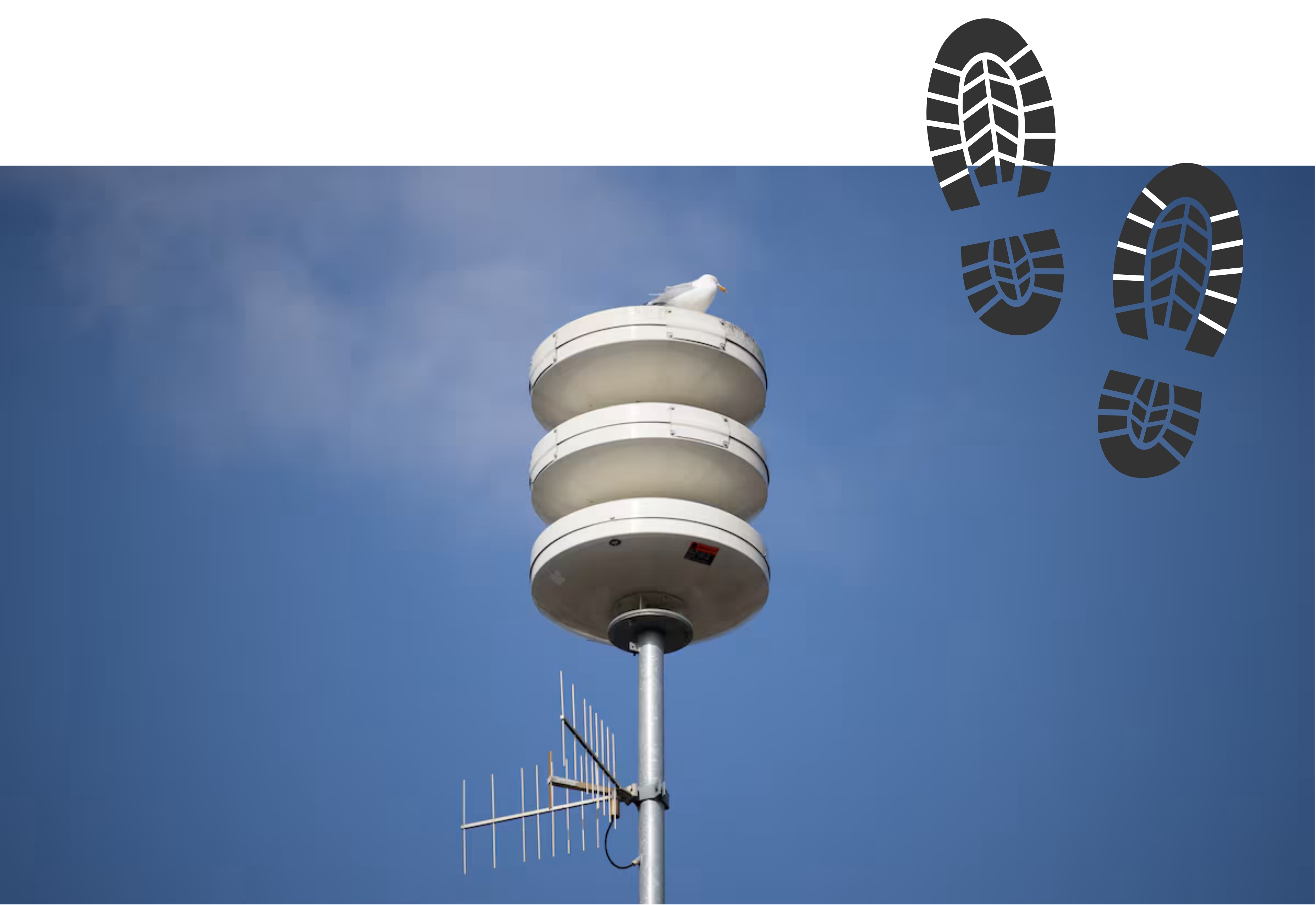 Een foto van een luchtalarm met voetstappen erop